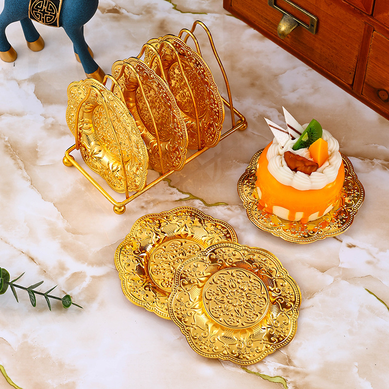 Golden Cake Fruit Tray Home Tea Mat Insulation Mat Afternoon Tea Cake Tray Photo Props Decoration Application Scenario