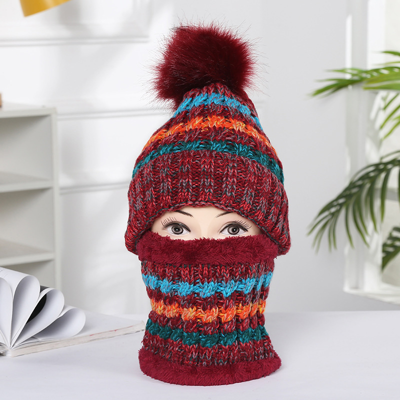 Autumn And Winter New Women's Woolen Hat Korean Version Of The Fashion Tide Warm And Thick Windproof Ear Protection Hairball Knitted Hat Wholesale Specification drawing