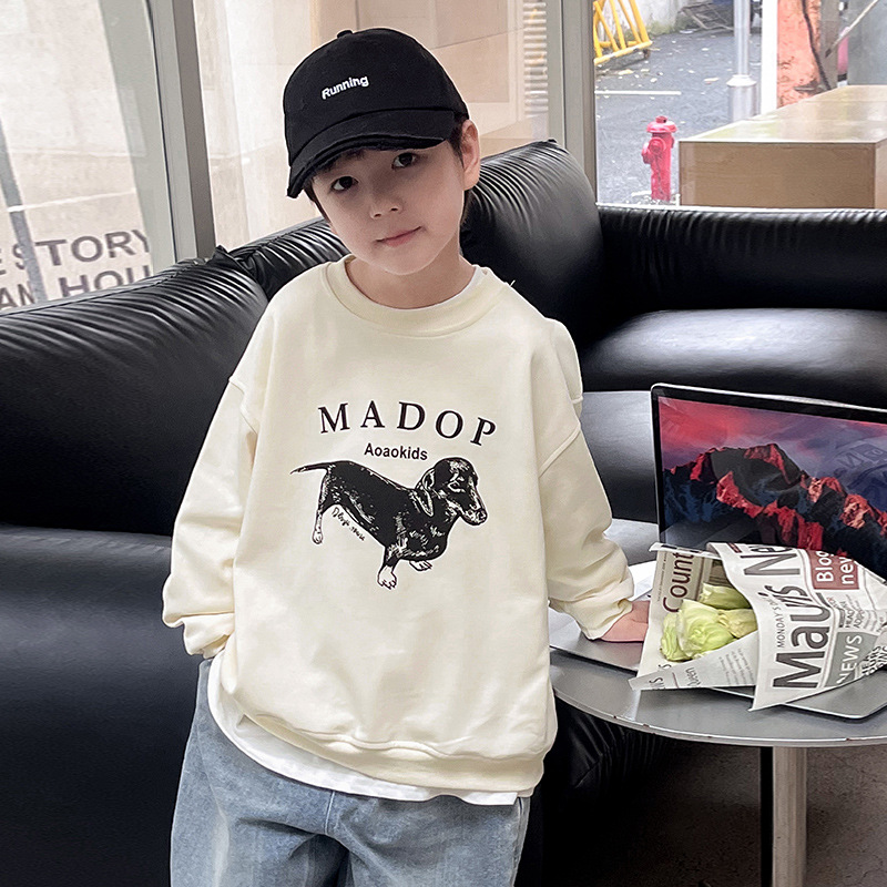 Tongku Children's Autumn Collection 2024 Huzhou Zhili Children's Clothing Korean-style baby top Cartoon Animal Print Boys' hoodie details Picture