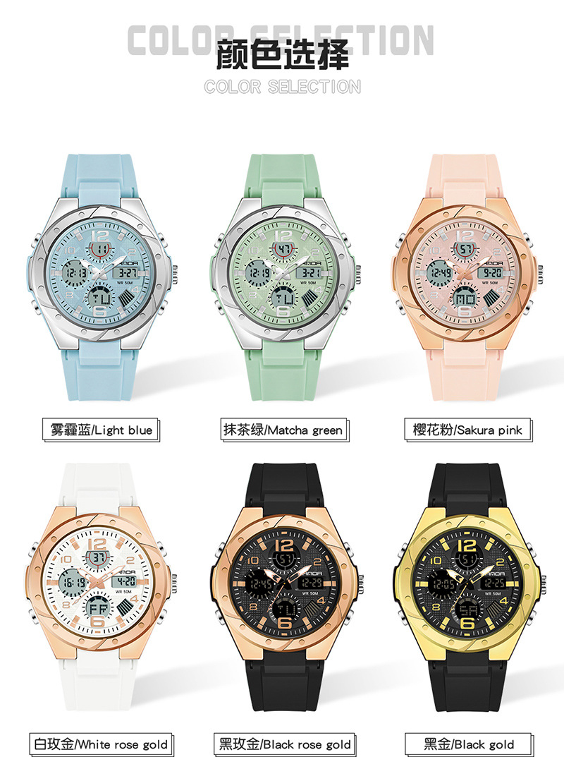 青少年女士手表学生潮流初中高中儿童运动夜光防水多功能电子女表详情8