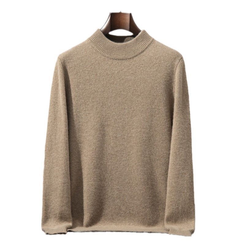 New cashmere sweater for men, semi-high-neck long-sleeved base layer for autumn and winter, loose business casual sweater for men Item Picture