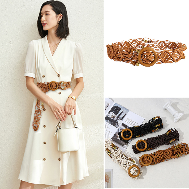 Korean skirt belt retro braided belt wide Bohemian decoration everything stylish hollowed-out female waist ladies super wide thumbnail