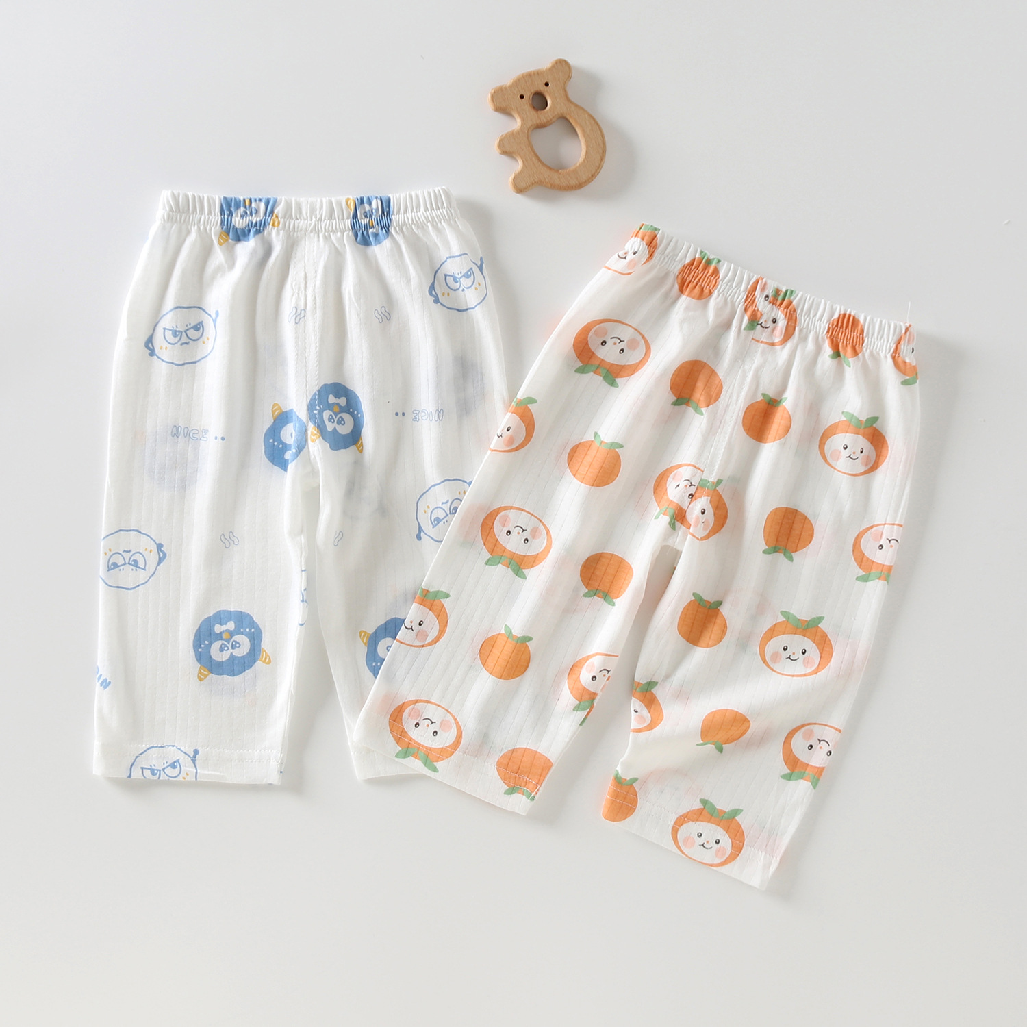 【 2-piece Set 】 Children's capri pants, pure cotton, thin and loose mid-length shorts for boys and girls in summer, home sleeping pants Specification image