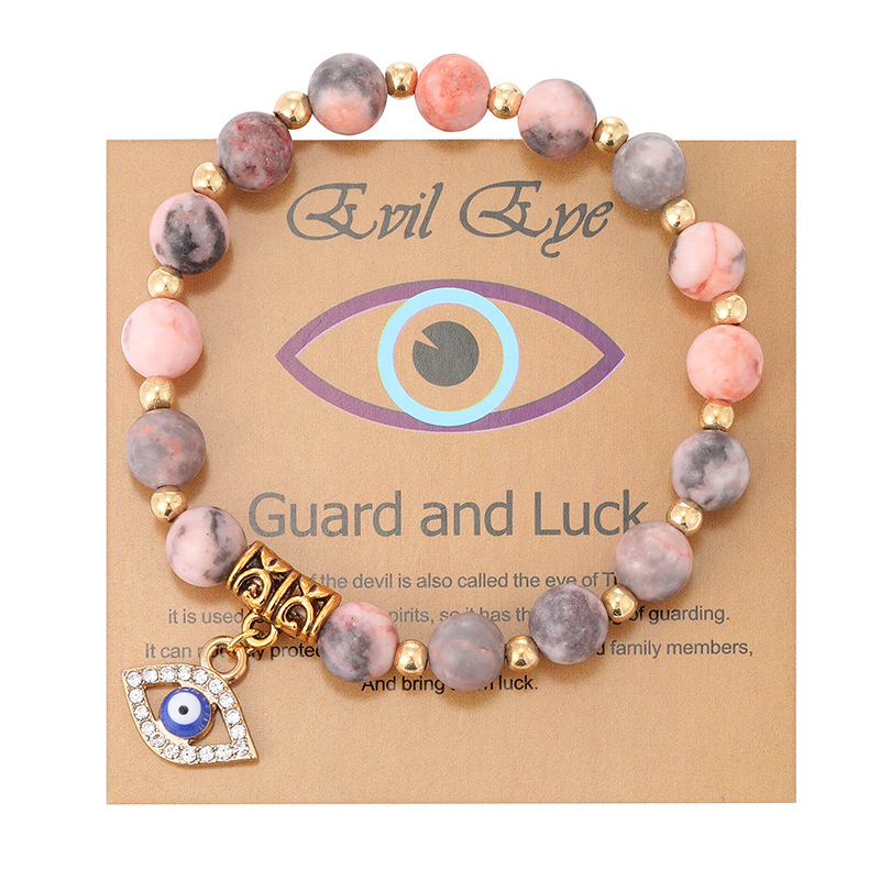 Cross-border exclusive 8mm pink zebra stone bracelet, Devil's Eye pendant bracelet, women's basketball eye card bracelet gift details Picture