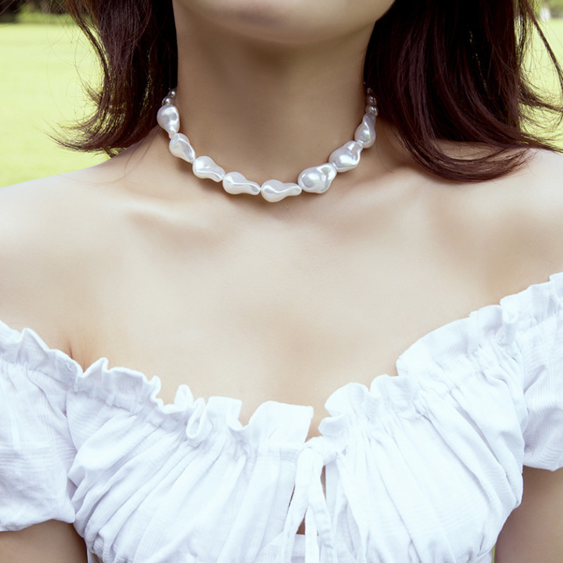 欧美跨境饰品 简约巴洛克珍珠女士百搭气质项饰 个性几何珍珠项链详情图2