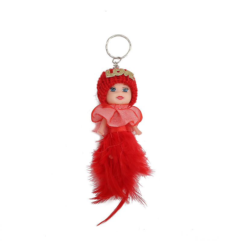 2022 nuevo mini muñeca colgante de plumas cortas muñeca mochila escolar colgante de llaves para niños pequeños regalos de vacaciones al por mayor Item Picture