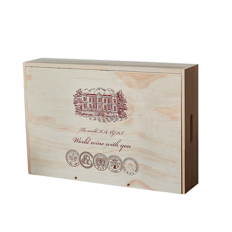 Spot Wholesale Simple Red Wine Wooden Box Wooden Packaging Box Carrying Wine Mid-Autumn Festival Gift Box Can Print Logo Item Picture