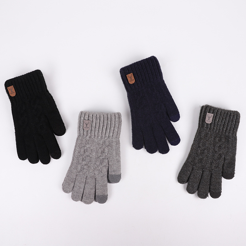 2023 New Men's Warm Gloves Winter Touch Screen Plus Fleece Gloves Cold Warm Wool Knitted Gloves Wholesale Specification drawing