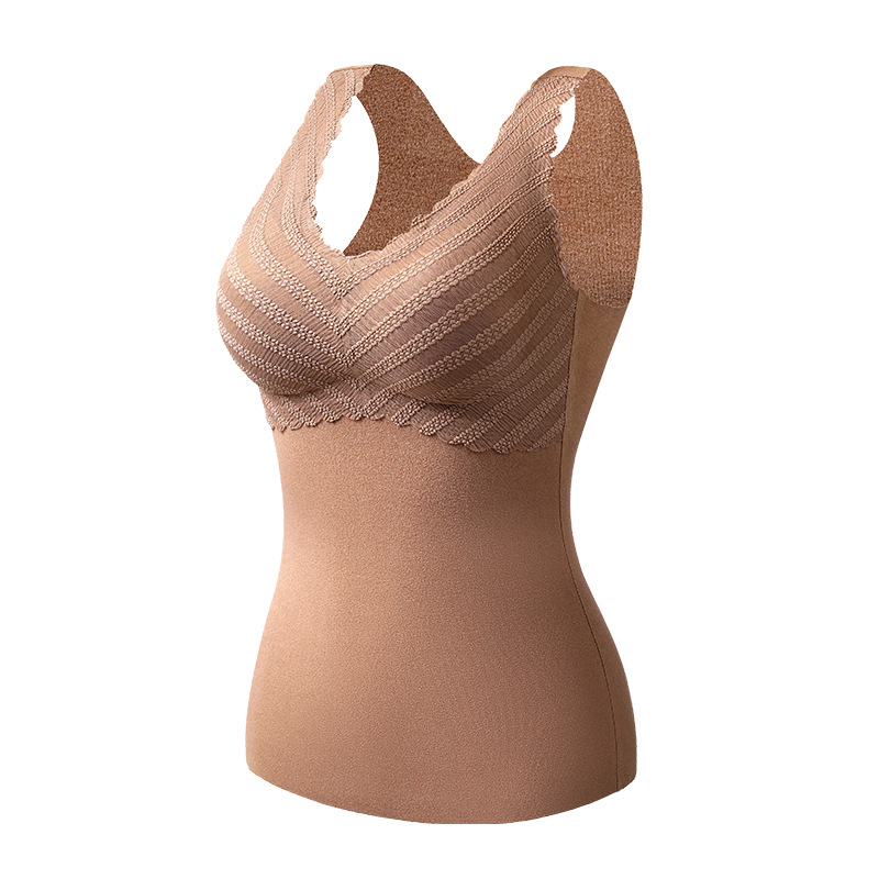 Autumn And Winter German Fleece Plus Fleece Thermal Vest Women's Underwear No Trace Thickened Cold With Chest Pad Free Bra Base Shirt Item Picture