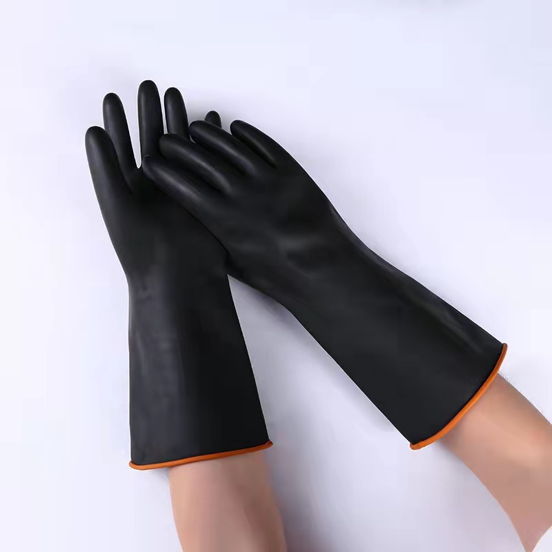 35cm加长加厚乳胶手套 黑色耐酸碱乳胶劳保工业用品防滑手套批发图