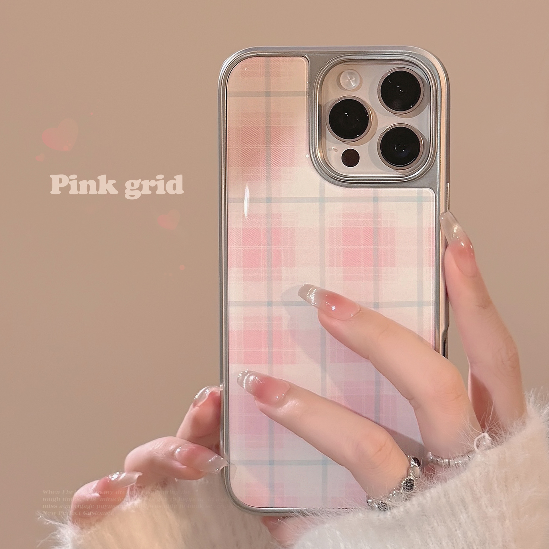 Pink checkered pattern suitable for 16 iPhone 15promax phone cases iPhone 14 resin 17 sweet 15 electroplated Huawei details Picture