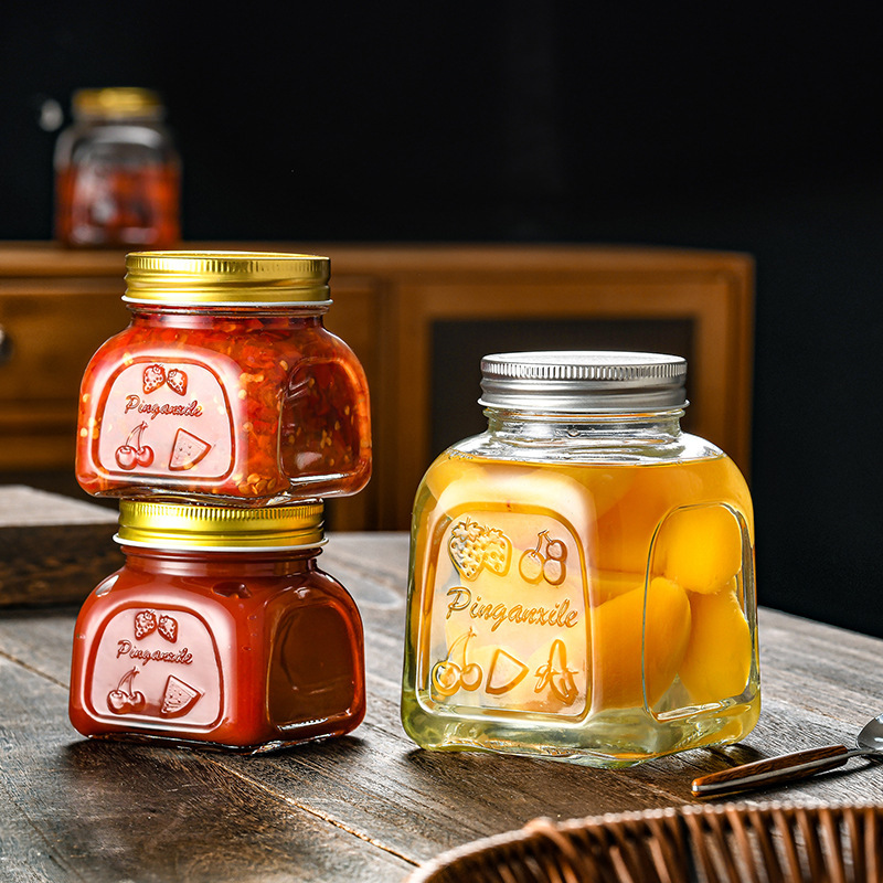 Wholesale Transparent Sealed Square Honey Bottle Blueberry Jam Jar Food Chili Sauce Bird's Nest Pickles Mason Jar