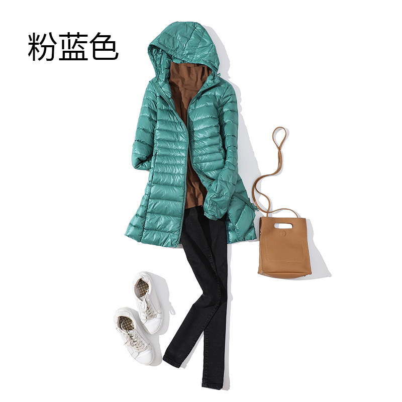 Cross-Border Amazon Autumn And Winter New Light Down Jacket Women's Mid-Length Hooded Large Size Slim Women's Coat Winter Tide details Picture