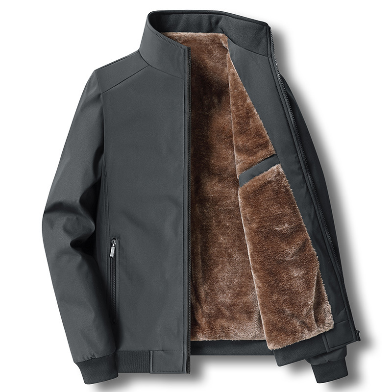 Middle-Aged Plus Fleece Plus Cotton Jacket For Male Dad With Large Size Loose And Thick Standing Collar Coat Fashion Casual Men's Coat Item Picture