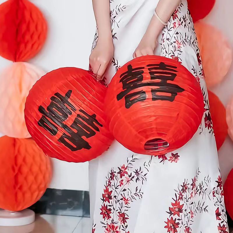 结婚红色喜字灯笼中式婚礼树挂摆件新娘拍照道具布置装饰挂件批发