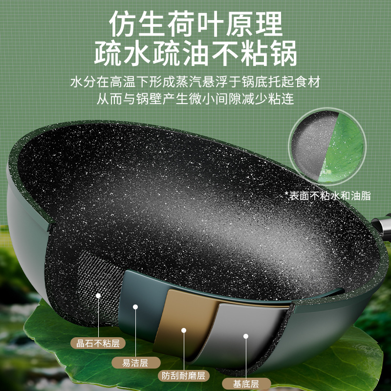 Wholesale of non-stick small woks made of tourmaline, household cooking woks, flat steaks, frying pans, and universal kitchen stoves and cookware Specification image
