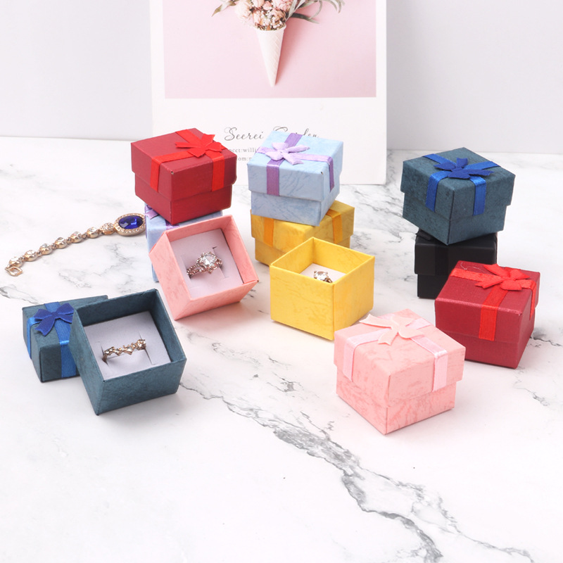 Paper Bow Ring Pendant Necklace Storage Box Jewelry Display Box Lid Gift Box