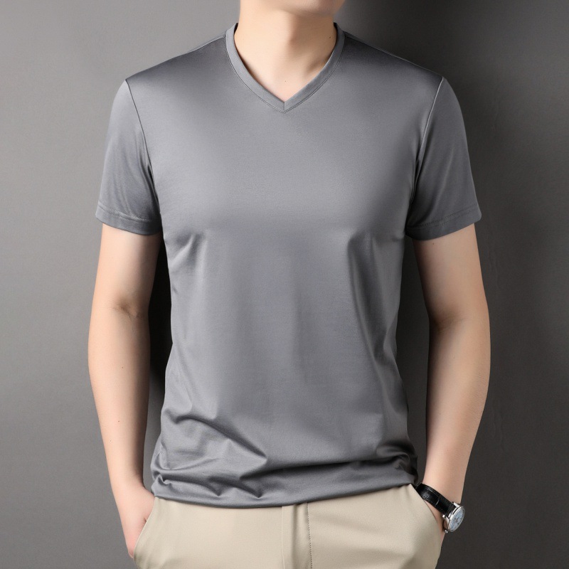 Summer short-sleeved T-shirt for men, fashionable and simple solid color round-neck half-sleeved top for men's clothing, suitable for men details Picture
