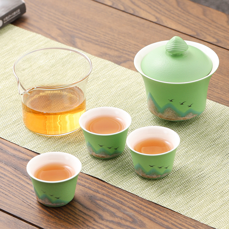 Dragon Boat Festival Ceramic Cracker Cup Zongzi Ceramic Pot Three Cups Wanli Mountain And River Portable Travel Tea Set details Picture