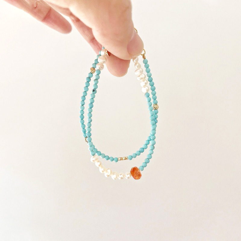 Turquoise Baroque freshwater pearl bracelet 2025 New style, trendy, niche and high-end, layered and elegant women's jewelry