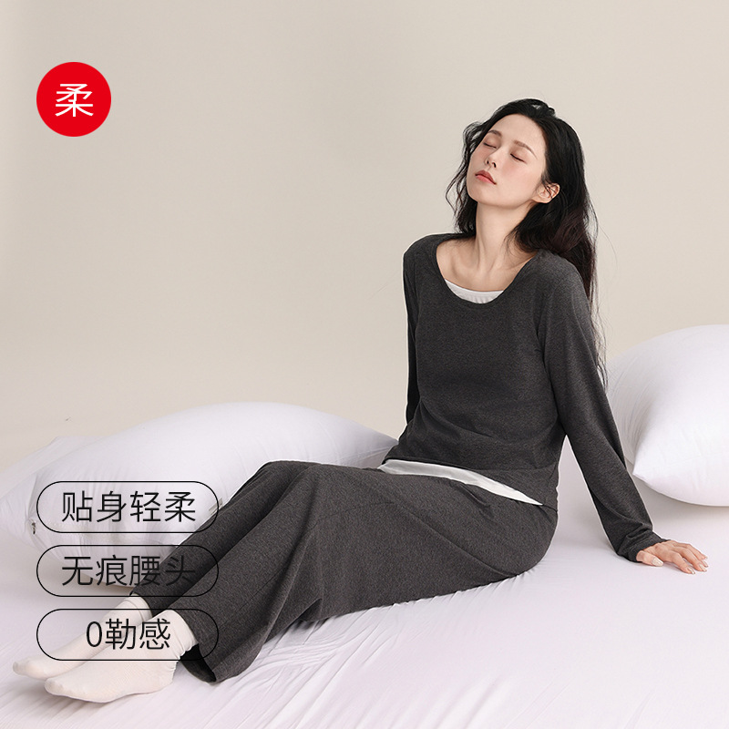 超柔软女士套头套装春秋新款时尚睡衣假两件拼接设计可外穿家居服