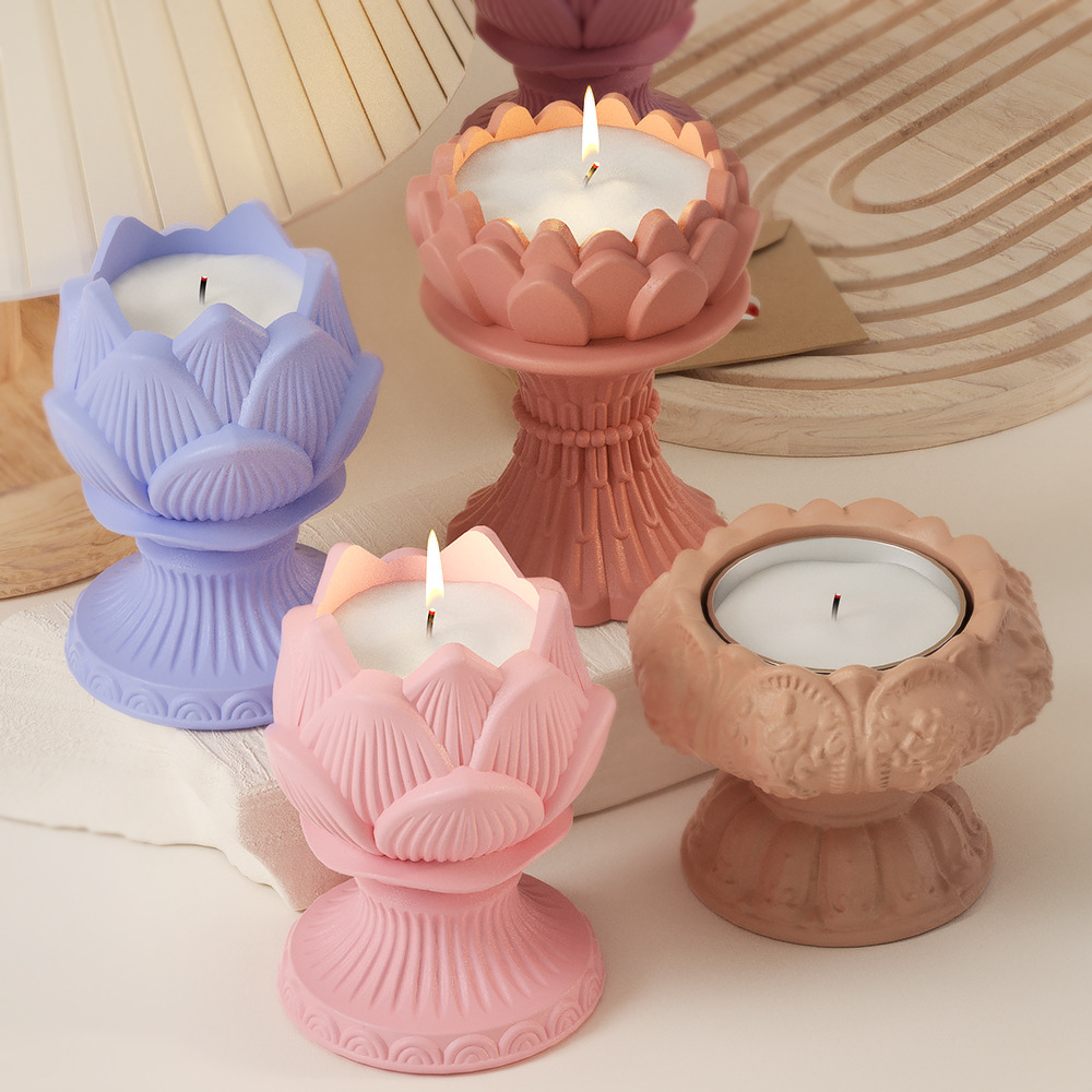 diy crystal resin gypsum cement three-dimensional lotus grinding gypsum candle cup Flower bud candle container Silicone mold handicraft display handicraft Application Scenario
