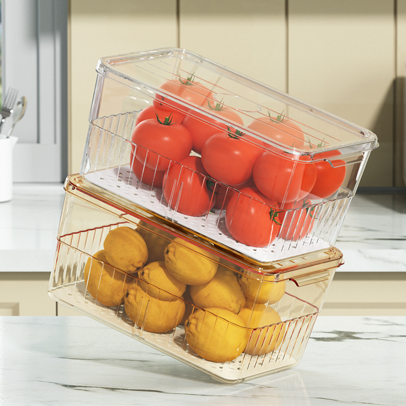 Superposition refrigerator storage box Plastic kitchen organizer timing food grade PET sealed large capacity transparent crisper details Picture