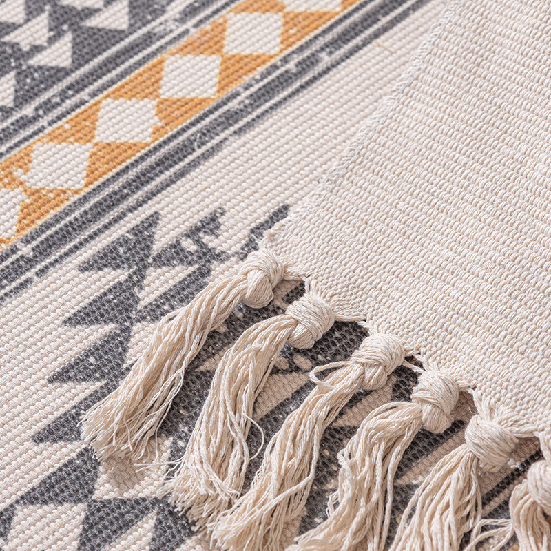 A Generation Of Foreign Trade Carpet National Wind Cotton Woven Mat Geometric Pattern Bedroom Fringe Bed Blanket Application Scenario