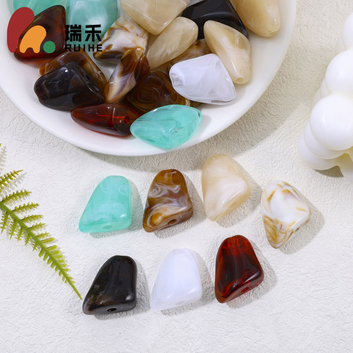 亚克力复古不规则双色晕染仿玉石串珠服饰挂件材料DIY饰品配件批
