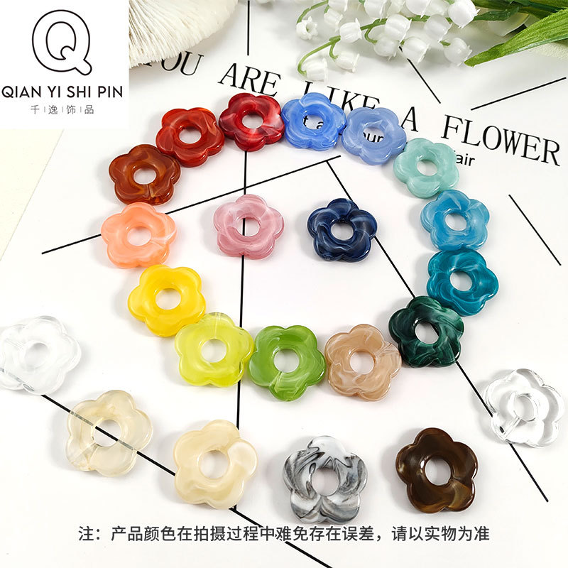 Manufacturers Directly Supply Acrylic Mixed Color Hollow Five Flowers Straight Hole Handmade Diy Jewelry Accessories Earring Material Package details Picture