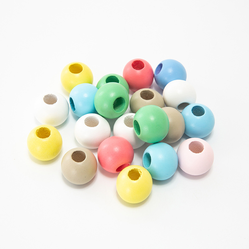 Factory direct supply of diy colored wooden beads, loose beads in stock, wholesale of children's bead materials, large-hole small wooden beads, candy colors details Picture