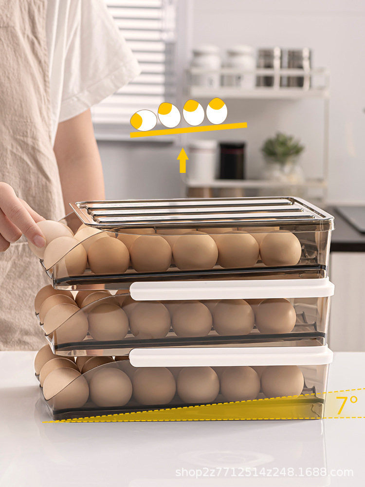冰箱鸡蛋收纳盒保鲜家用创意厨房装食物整理架滚动抽屉式鸡蛋盒详情图2