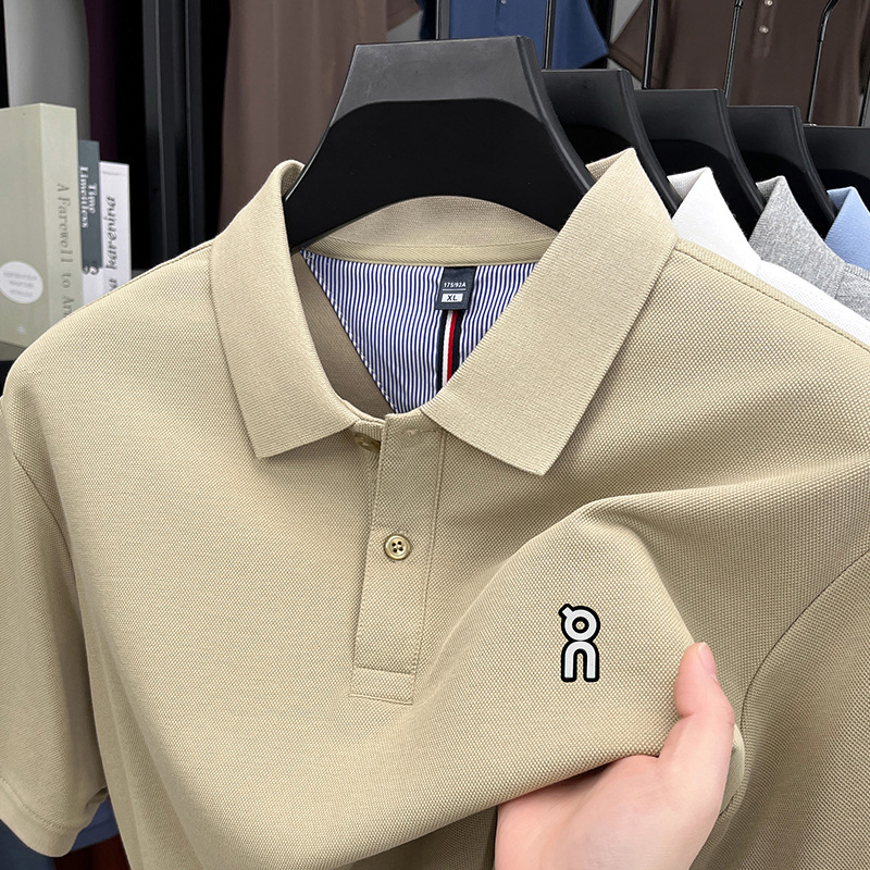Summer mercerized cotton short-sleeved polo shirt, men's T-shirt, men's top, men's business casual lapel half-sleeved T-shirt