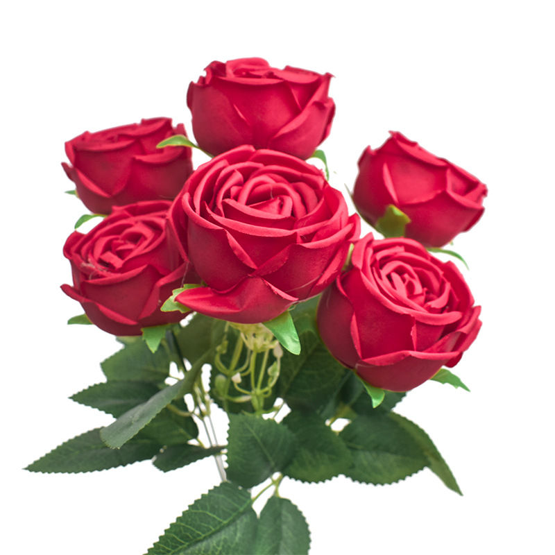 7 Head Rolled Edge Rose Simulation Flower Wedding Rose Home Table Decoration Floral Table Decoration Source Manufacturers Wholesale Item Picture