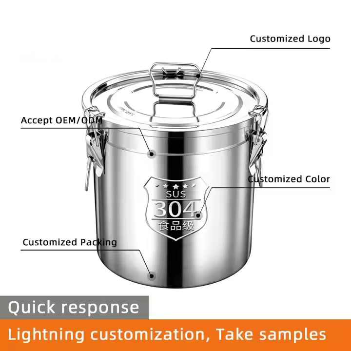 304 Stainless Steel Portable Multi-Purpose Sealed Soup Bucket Tea Can Transport Bucket Milk Wine Leavened Peanut Oil Bucket details Picture