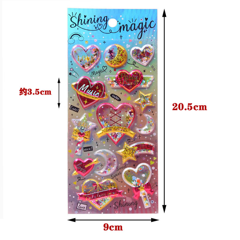 Shiny gold-embossed cute stickers, 3D crystal shaking gemstone stickers, children's mobile phone decorations, Ins-style stickers Specification drawing