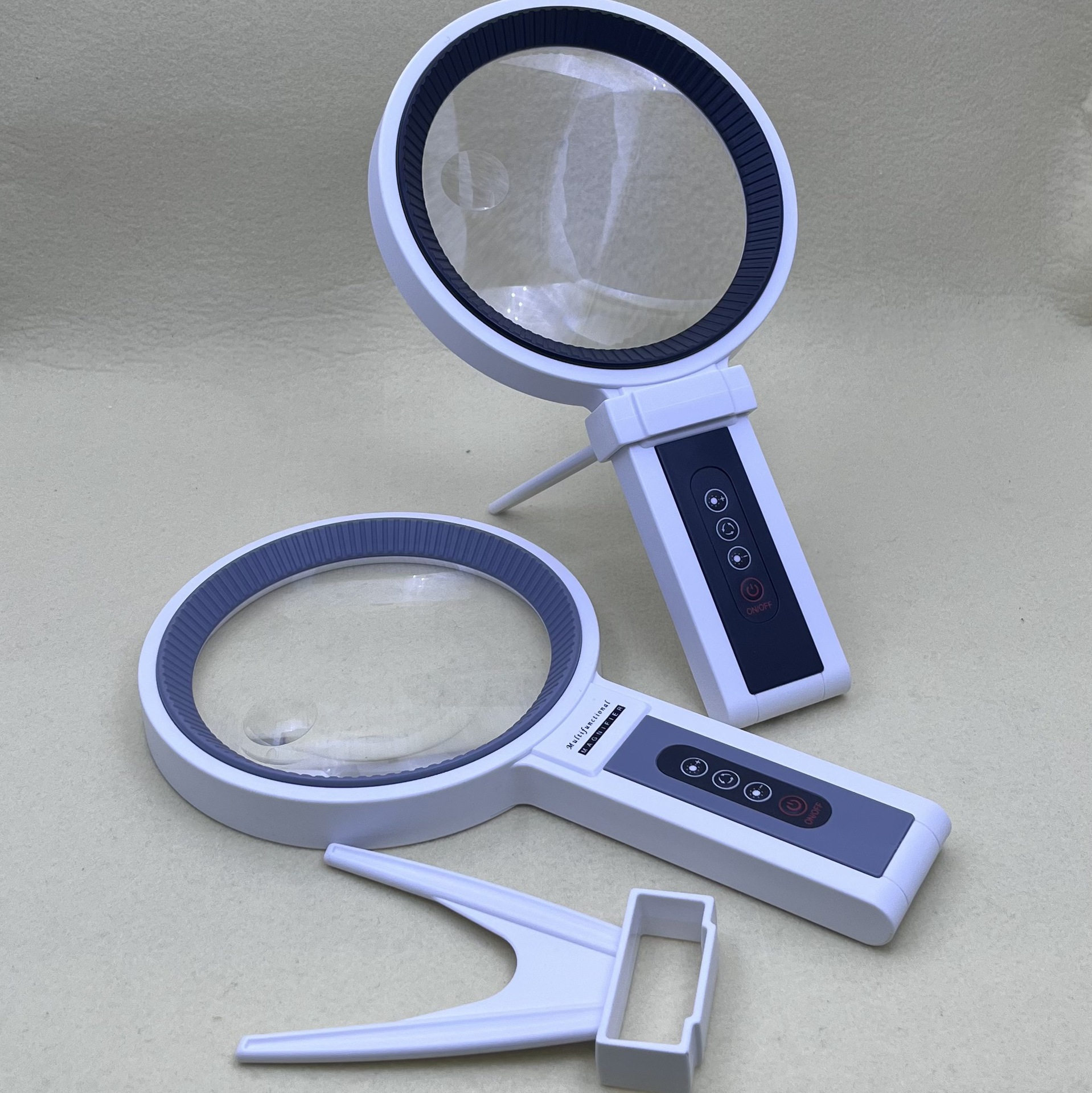 Rechargeable 135mm large diameter with 34 LED lights, three-color light source brightness reading, handheld desktop magnifying glass Specification image