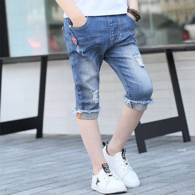Boys' 7-inch pants, children's clothing, boys' pants, denim 7-inch pants, children's shorts, 2022 summer pants, summer mid-length pants, children details Picture