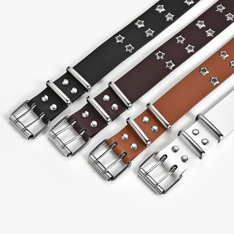 Strictly Selected Korean Version Of Hollowed Out Punk Casual Belt Ladies Fashion Star Air Eye Decorated Double Row Belt Women details Picture