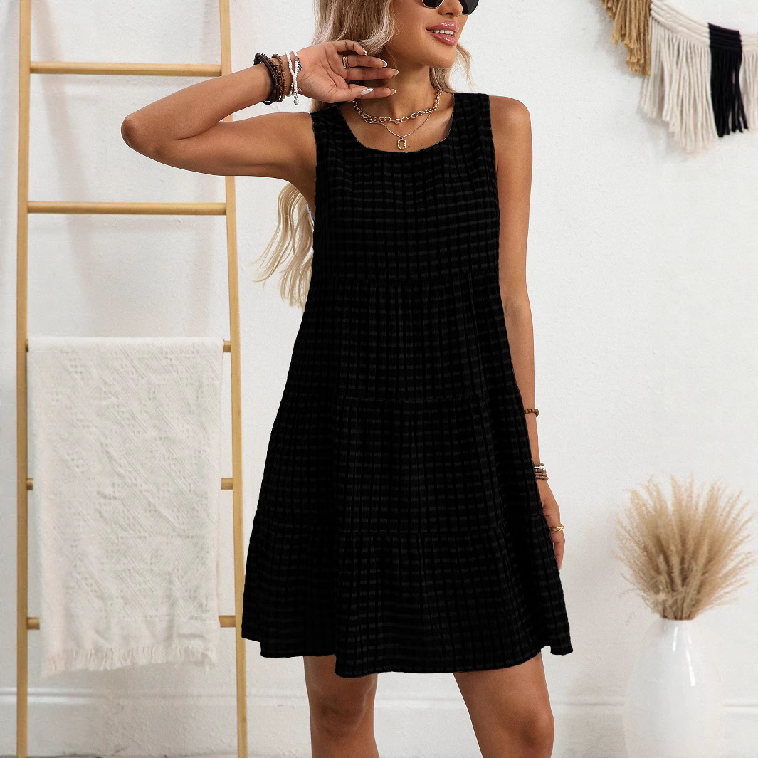 New ruffled casual flowing sleeveless plover dress for women from Amazon TUME to Europe and America in Spring/Summer 2025 Specification drawing