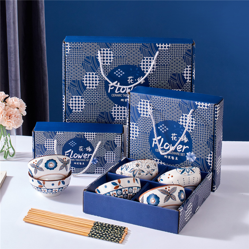 Japanese-style gift sets of bowls, chopsticks and plates, creative gift boxes, small gifts for opening events, ceramic tableware sets and bowls, free wholesale