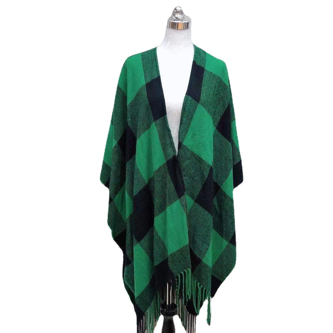 Fabricante personalizado imitación cachemira doble color clásico tartan europa y américa moda callejera fenda capa otoño invierno borla capa Specification image