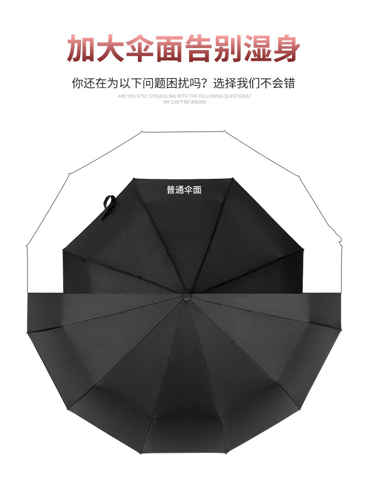 自动商务伞雨伞三折加大防风黑胶防晒伞商务礼品伞加印LOGO广告伞详情4