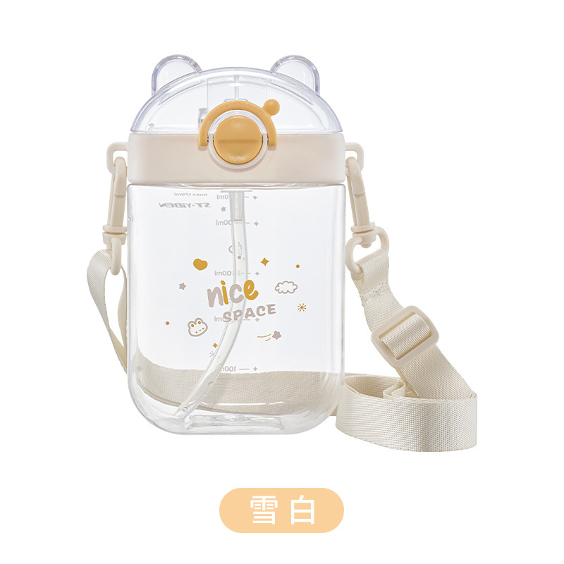 Billion New Small Square Cup Can Love Cartoon Large Capacity Plastic Water Cup With Straw Portable Children's Kettle Application Scenario