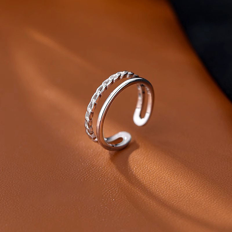 Korean-style niche design double-layer ring, minimalist style for women, fashionable and individual, simple and versatile, high-end index finger ring details Picture