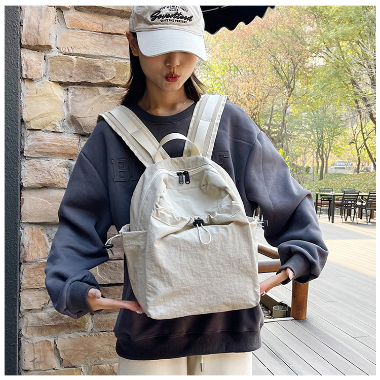 跨境日系抽绳轻便双肩背女百搭通勤上课学生书包户外运动休闲背包详情3