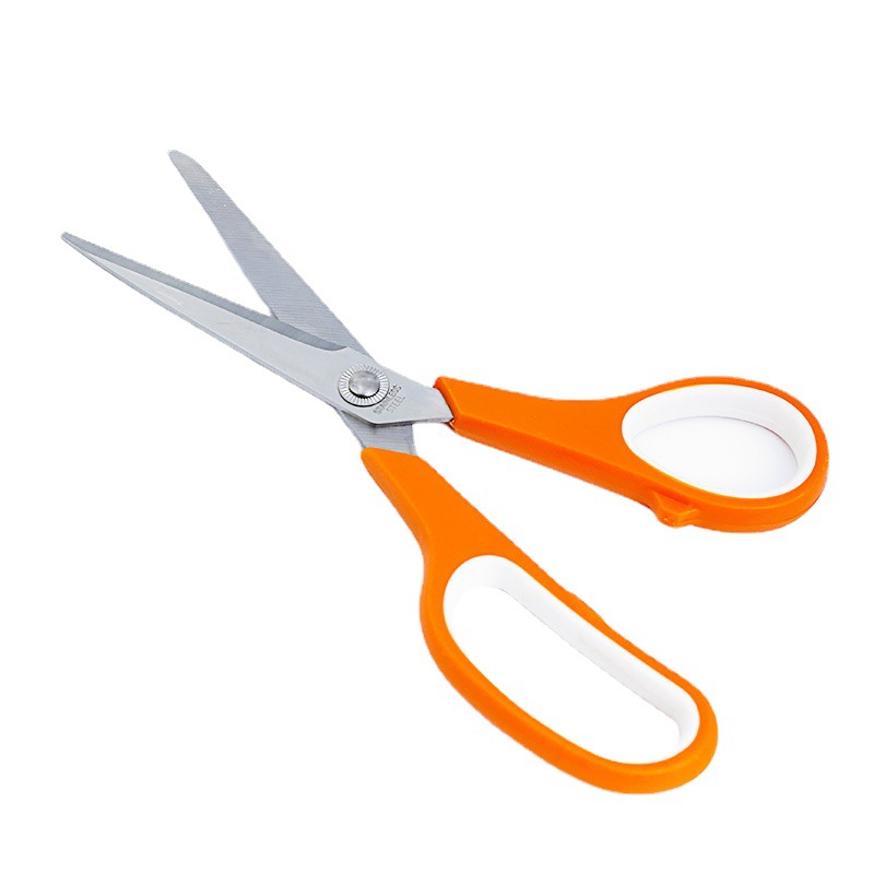 Cross border direct supply soft rubber ring TPR stainless steel scissors color double ring rubber Plastic 7.5 "large size card office scissors Item Picture