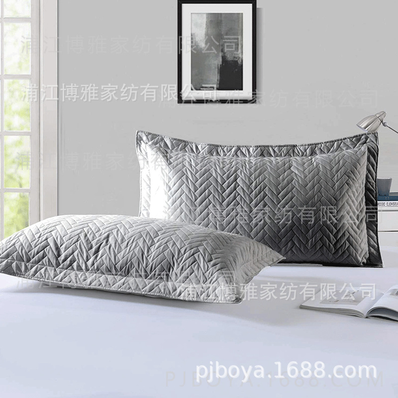 Boya Wholesale Velvet 3D Ultrasonic Spring/Summer Plain Color Pillowcase Pressed Cotton Embroidered Wash Quilted Pillowcase