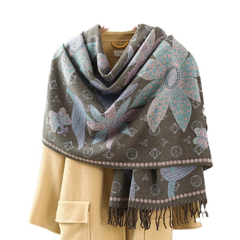 Jacquard Scarf Women Winter Thickened Warm National Wind Shawls Senior Sense 2024 New Imitation Cashmere Scarf Wholesale Item Picture