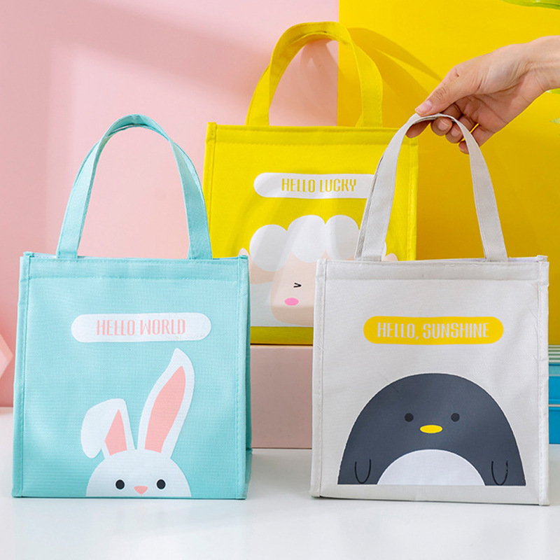 Student lunch box with rice bag, Oxford cloth cartoon animal outdoor insulated bag, Velcro self-adhesive insulated bag Specification image